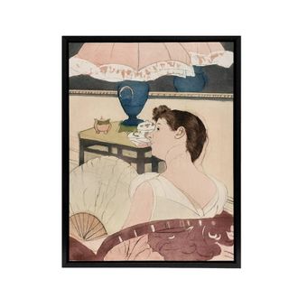 Artery8 The Lamp Woman With Fan Painting Cassatt Framed Canvas Wall Art | Size: W24 x H32