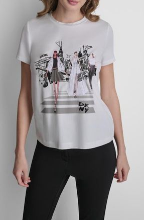 DKNY NYC Icons Cotton Blend Graphic T-Shirt in White at Nordstrom, Size Xx-Small