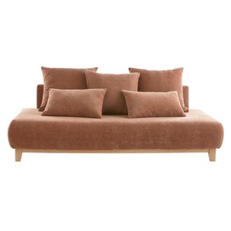 Miliboo Divano 3 posti in tessuto effetto velluto testurizzato color terracotta e legno chiaro L200 cm odeon