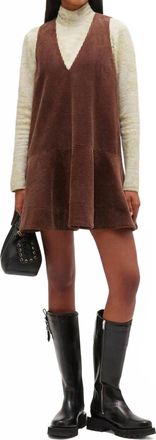 Ganni Seersucker Corduroy V-Neck Mini Dress In Chicory Coffee