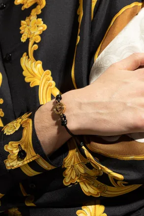 Versace Leather Bracelet, Mens, Black