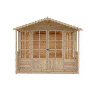 Shires Delmora 8x18 Shiplap Summerhouse with Veranda - L5380xW2456xH2174 mm in Light Brown