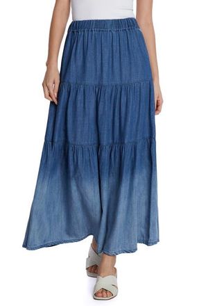 Wash Lab Denim Ombré Tiered Denim Maxi Skirt in Glacier Blue at Nordstrom, Size X-Large