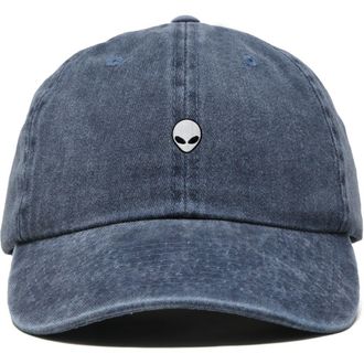 Dalix Mens Lil Alien Cotton Dad Cap in Washed Navy Blue at Nordstrom