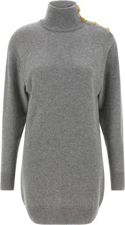 Balmain Knitted Dresses, female, Gray, 2XS, Short cashmere jumper dress