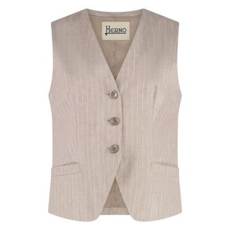 Herno Vests, female, Beige, Size: M Casual Linen Blend Vest with Pockets