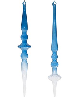 Melrose International Set Of 12 Blue Ombre Glass Finial Drop Ornament