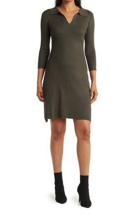 By Design Vermont Johnny Collar Ribbed Sweater Dress in Rifle Green at Nordstrom Rack, Size Small