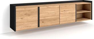 Skraut Home Skraut Home - Mueble Tv, Televisi&oacute;n, Muebles De Sal&oacute;n, Almacenaje, 207x35x50 Cm, Para Tv Hasta 80, Colgado, Suspendido, Estilo Moderno, Roble Y Negro