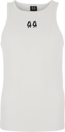 44 Label Group White Sleeveless Top With Round Neck And Logo Embroidery On The Front In Cotton Stretch Man