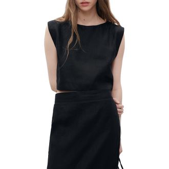 Mango Linen Crop Top in Black at Nordstrom Rack, Size Small