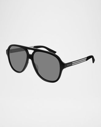 Gucci Men & apos;s Aviator Logo Sunglasses