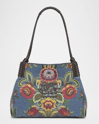 Etro Libra Small Shopper Tote Bag in Floral Jacquard