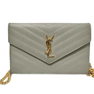Saint Laurent Pre-owned Chain Shoulder Wallet - Dames - Pre-owned - Grijs - Maat: ONE Size Leer