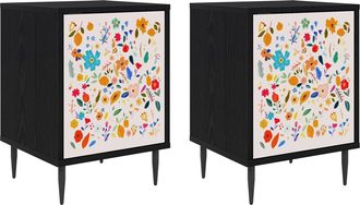 vidaXL Mesa De Noche Mainz 2 Uds. Roble Negro 36 X 33 X 51 Cm Vidaxl