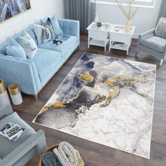 Tapiso Alfombra de polipropileno en oro, azul y crema 80x150 cm