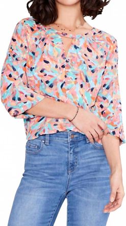 Nic+Zoe Posey Punchy Petals Blouse In Orange Multi