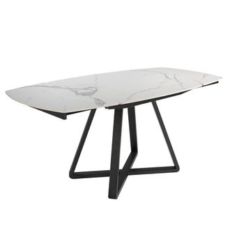 Angel Cerd&aacute; Oval Extendable Dining Table, Porcelain Marble, Black Steel Legs