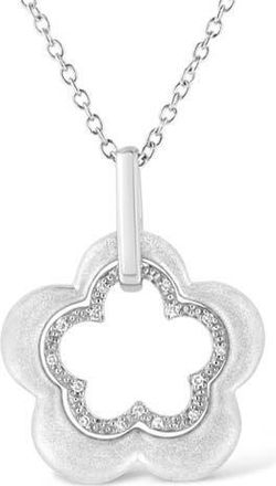 House of Brilliance Matte Finished Silver Diamond Accent Double Flower Shape Satin Pendant Necklace in White at Nordstrom