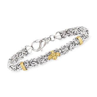 Ross-Simons Sterling Silver and 18kt Gold Over Sterling Byzantine Bumblebee Station Bracelet
