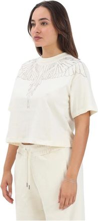 Marcelo Burlon Tops, Dames, Beige, XS, Katoen, T-shirt met ronde hals en korte mouwen