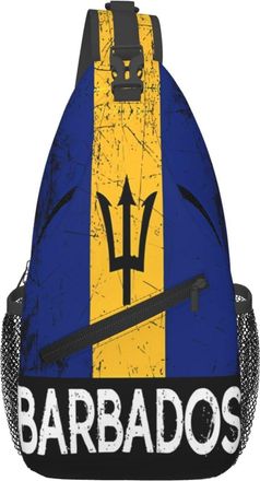 Generic Vintage Barbadian Barbados Flag Shoulder Bag With Zipper Crossbody Bag Lightweight Chest Backpack For Outdoors Shopping Sports
