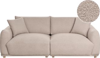 Beliani Sof&aacute; Moderno Tres Plazas De Boucl&eacute; Con Cojines Decorativos Patas De Madera Beige Jubek