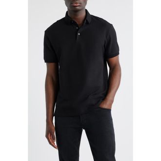 Emporio Armani Rib Short Sleeve Polo in Solid Black at Nordstrom Rack, Size Xxx-Large