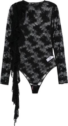 Os&eacute;ree Body met kanten ruchesmouwen - Dames - Bodies - Zwart - L - Tops