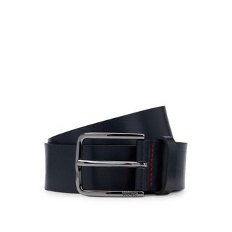 HUGO BOSS Grained leather belt with red stitching
