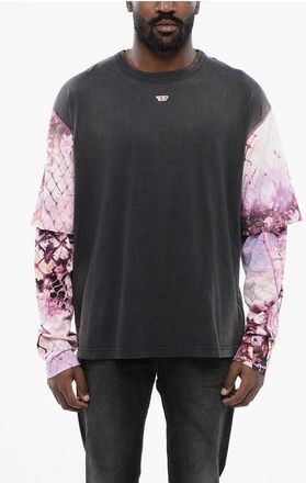 Diesel Oversized T-WESHER-N5 T-Shirt with Patterned Double-Layer Sl size M