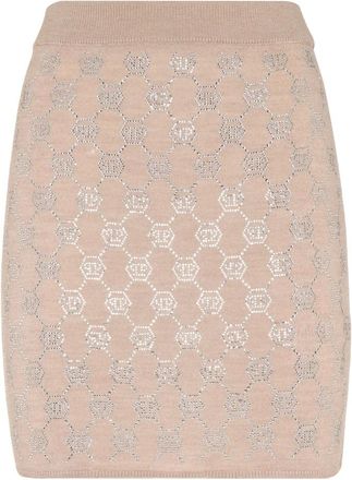 Philipp Plein Rokken, Dames, Beige, L, Wol, Knit Mini Rok Monogram