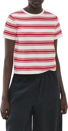 Mango Stripe Short Sleeve Sweater in Red at Nordstrom, Size X-Small
