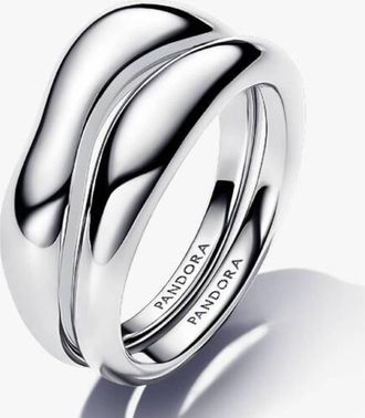 Pandora Organically Shaped Sterling Silver Stacking Rings, Size 60