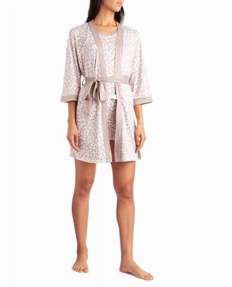 Nicole Miller Peached Jersey Three-Piece Sleepwear Set In Beige Animal