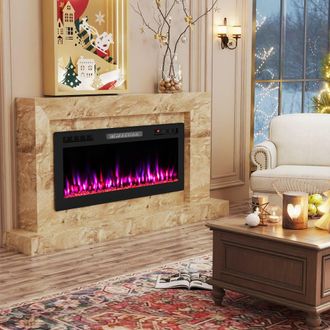 Costway Costway 40 750W/1500W Recessed Fireplace Heater Wall-Mounted Electric Heater in Black