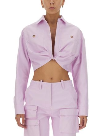 Off-white Purple Solid Shirt Collar Jacket