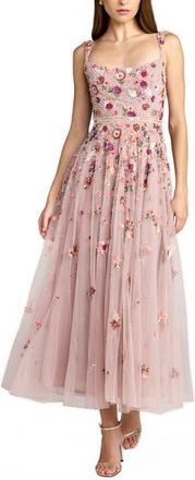 Mac Duggal Sleeveless Hand Beaded Scoop Neck Midi Dress in Vintage Rose Multi at Nordstrom, Size 14