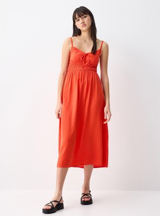 Twik Womens Smocked bust linen-blend midi dress