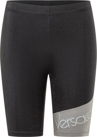 Versace Bicycle Shorts met Geborduurd Logo - Dames - Korte Broeken - Zwart - L - Polyester - Korte Broeken
