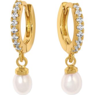 Girls Crew By The Seaside Genuine Pearl Huggie Hoop Earrings in Gold at Nordstrom