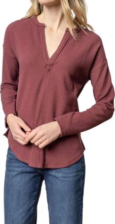 Lilla P Rounded Hem Split Neck Top In Port