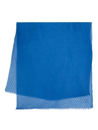 Issey Miyake Feather pleated scarf - women - Polyester/Ramie - One Size - Blue