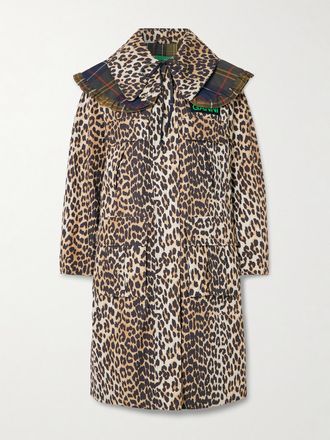Barbour + Ganni Parka In Shell Leopardato E A Quadri Con Ruche E Cappuccio - Stampa animalier