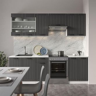 Vicco Mueble De Cocina Fame-line, Antracita Casa De Campo/blanco, 240 Cm, Et Antracita