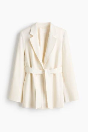 H&M Textured-weave Tie-belt Blazer in Cream at Nordstrom, Size Xx-Small