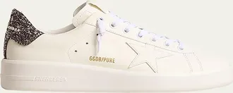 Golden Goose Purestar Leather Glitter Low-Top Sneakers