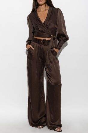 Zimmermann Silk Trousers With A Belt, Womens, Brown