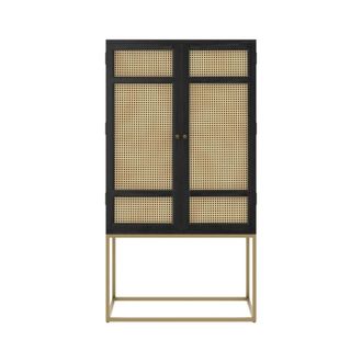 Rendez-Vous D&eacute;co Armario madera negra y ca&ntilde;a 2 puertas