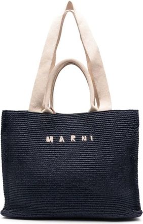 Marni Tote Bags, male, Blue, Size: ONE SIZE Blue/Beige Raffia Tote Bag